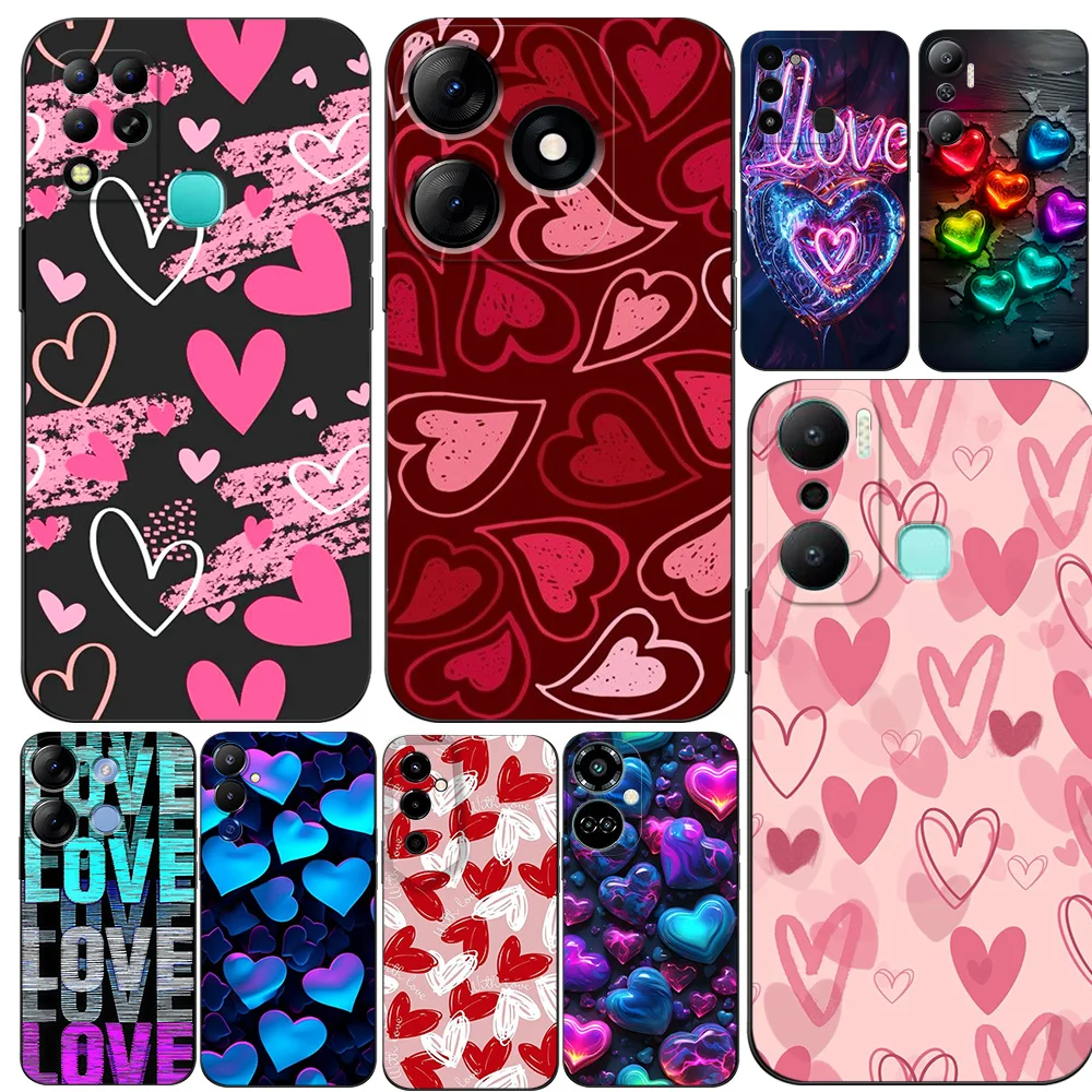 BLACK TPU CASE FOR ITEL A60 P40 VISION 5 A18 S18 INFINIX SMART 7  PLUS 7HD HOT 30 30I PLAY NOTE ZERO ULTRA 5G Love Heart Design