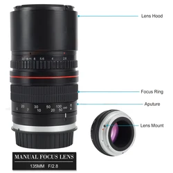 135mm F2.8 Full-Frame Telephoto Lens for Nikon Canon EOS 760D 800D 60D 70D 80D 5DIV 77D 5DIII 1300D 6D 6DII 7DII DSLR Camera