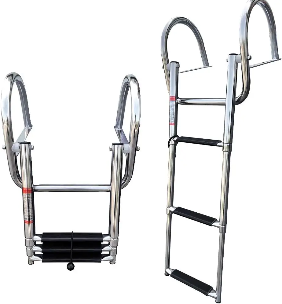 

Stainless Steel 3-Step Telescoping Pontoon Boat Ladder with Wide Steps, Handrails, 600 lb Capacity