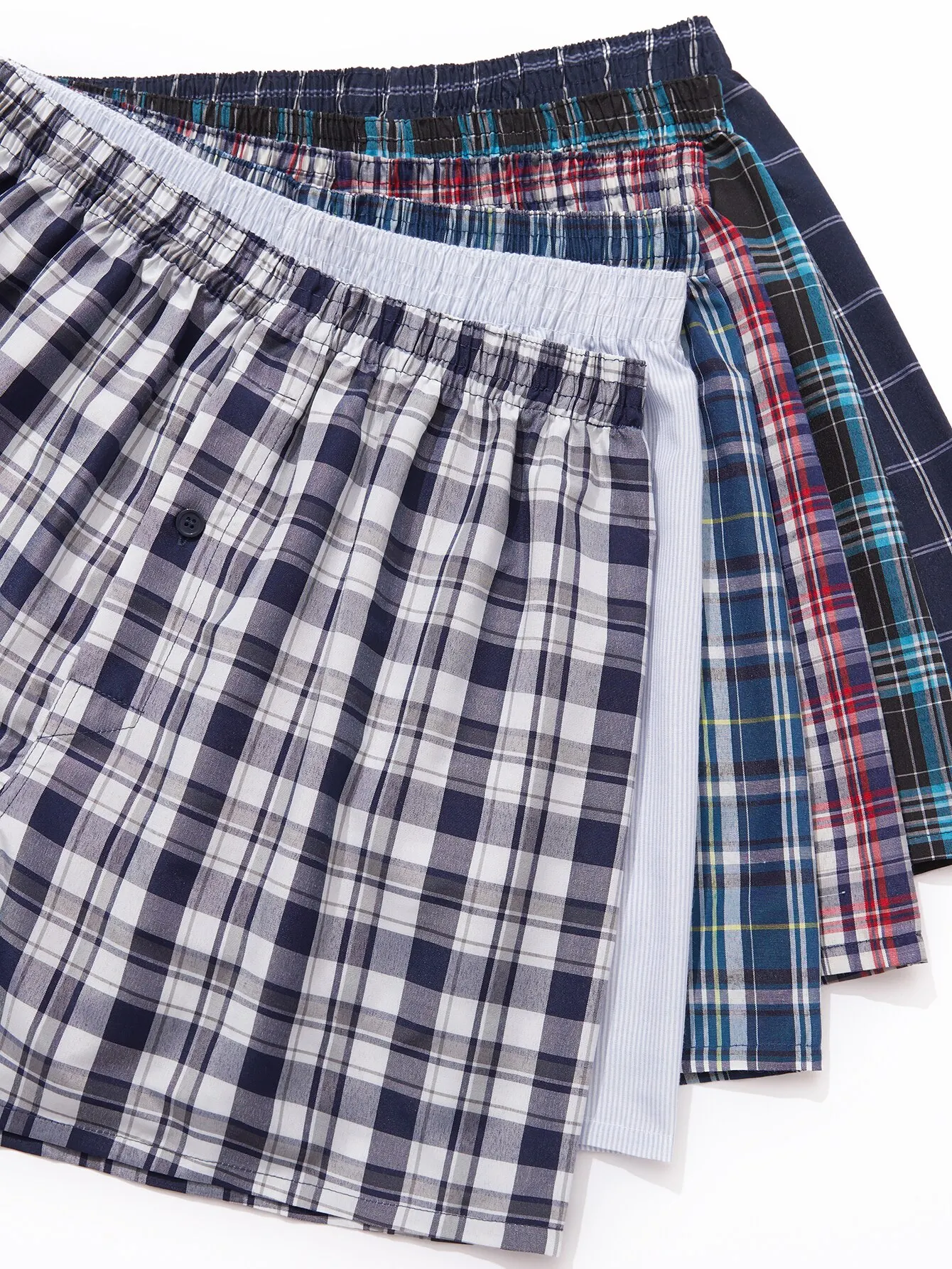 JupiterSecret 6 Pcs Boxer Shorts Casual Plaid Elastic Waistband Button Mens Boxer Underwear Woven Shorts For Home Random Color