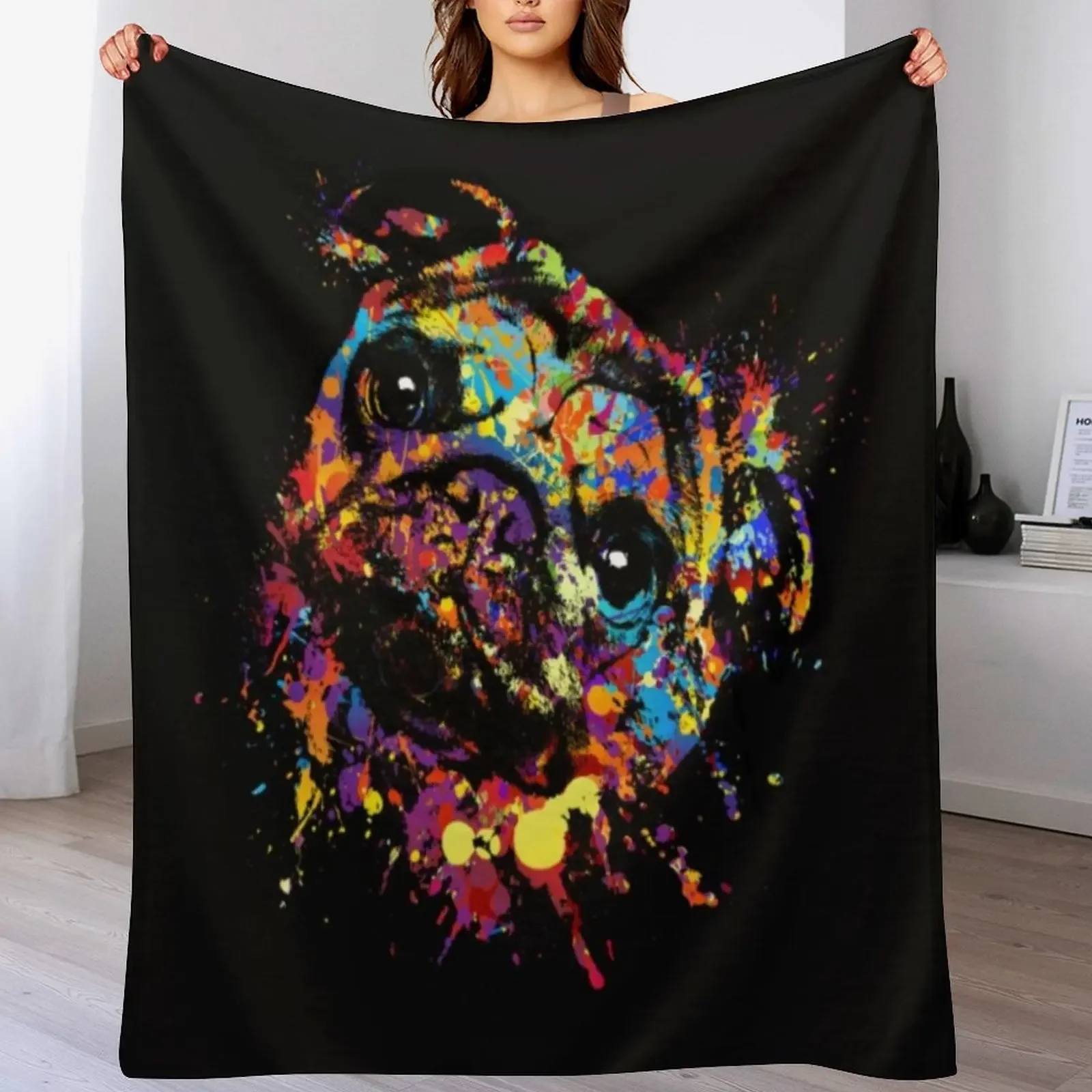 Colorful Paint Pug dog Throw Blanket Ultra Plush Cozy Blanket for Napping Sleeping