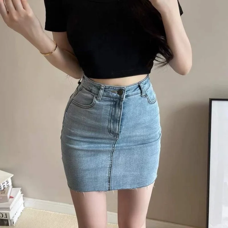 Hip Women's Denim Skirt High-waisted Vintage Aesthetic Tight Korean Mini Skirts for Women Fashion 2024 Wrap Summer Sexy A-line