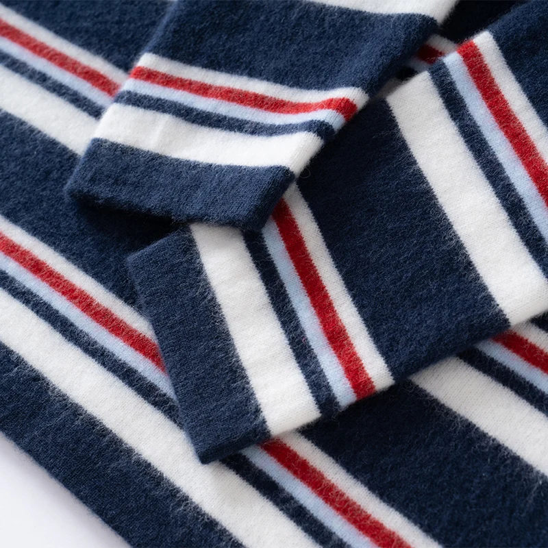 

2025 New Women O-neck Casual Cashmere Sweater Autumn Winter 100% Cashmere Pullover Hand Work Striped Soft Warm Knitwear Jumper