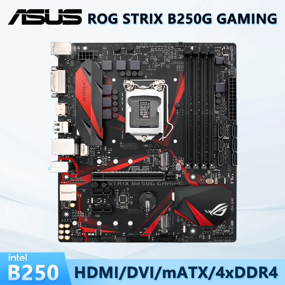 

ASUS ROG STRIX B250G GAMING Intel Soket LGA 1151 for 7th 6th Gen Core i7 i5 i3 4 x DIMM Max. 64GB DDR4 mATX Used Motherboard