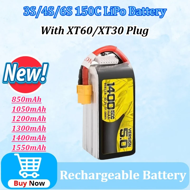 

3S/4S/6S 150C LiPo Battery for TATTU-R-LINE 5.0 850/1050/1200/1300/1400/1550mAh for RC Helicopter Quadcopter FPV Racing Drone