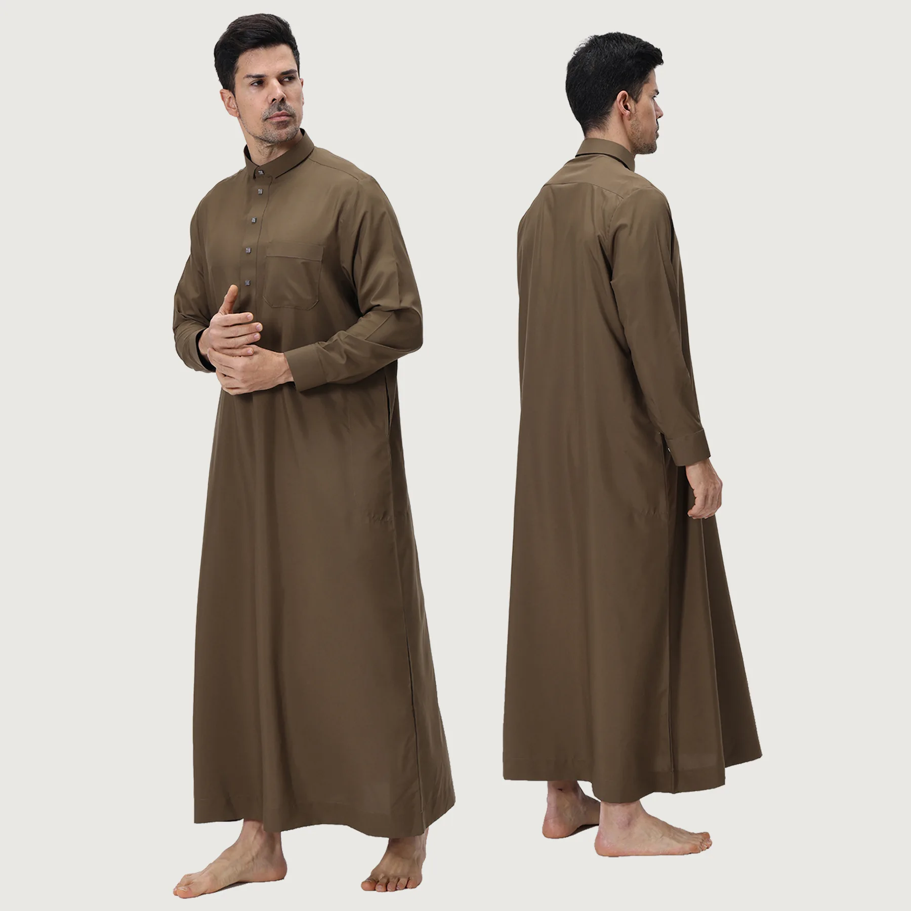 

New Dubai Man Robe Jubba Thobe Muslim Dress Saudi Arab Thoub Caftan Long Sleeve Pocket Djellaba Islam Clothing Daffah Dishdasha