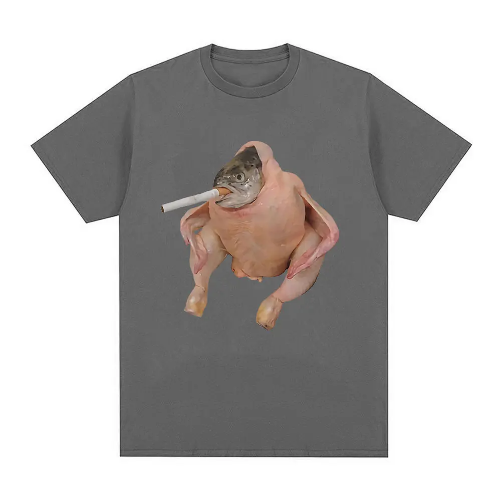 fish chicken cigarette Fish Face Chicken Smoking A Cigarette Meme T shirt Funny Men/Women Clothing  Harajuku T-shirt Unisex 100% Cotton Graphic T Shirts
