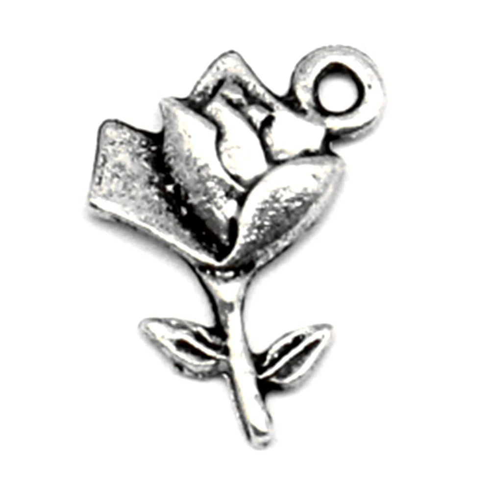 Flowers Charms Pendant Necklac Girls Craft Jewelry Wholesale Jewelry 10x16mm 30pcs Antique Silver Color