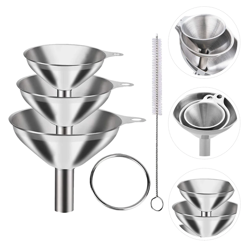 5pcs/Set Stainless Steel Wide Mouth Canning Funnel Salad Dressing Oil Liquid Hopper Filter Kitchen Tools