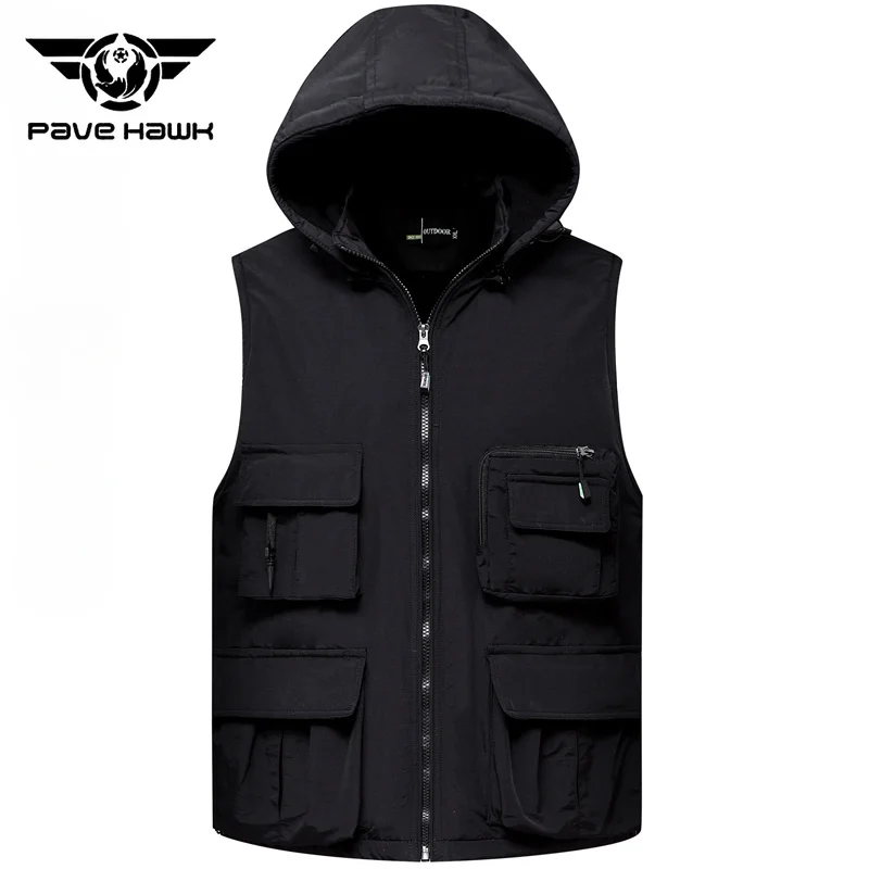 

Autumn Winter Thickened Vest Men Multi-Pocket Fleece Warm Detachable Hooded Outdoor Climbing Photography Fishing Tank Top