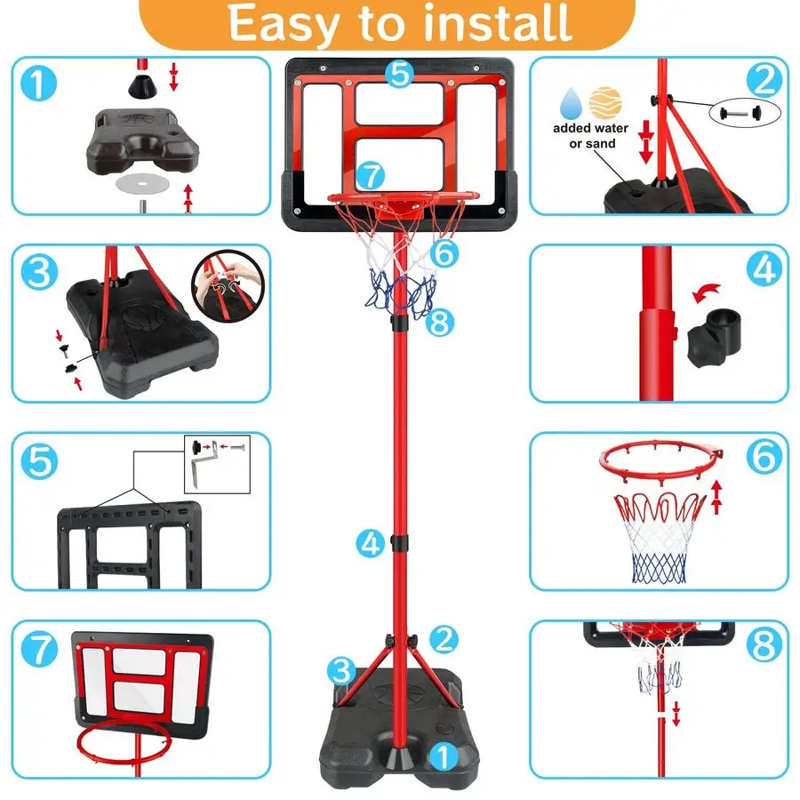لعبة هدايا لعمر 3 4 5 6 7 8 سنوات، طوق كرة سلة للأطفال قابل للتعديل الارتفاع 3.5FT6.2FT، طوق كرة سلة صغير للأطفال، كرة السلة