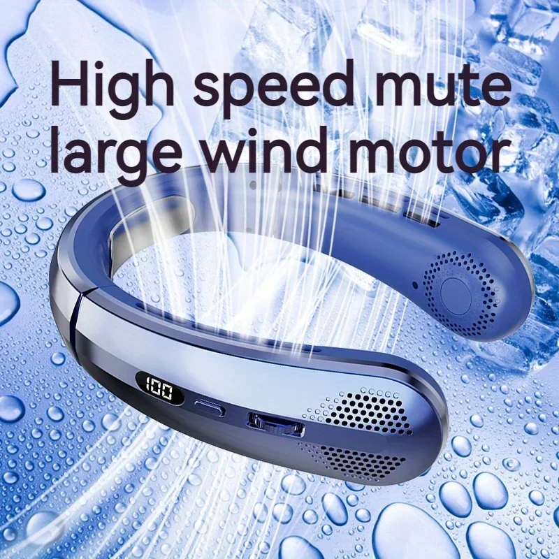 Ventola da collo portatile con impostazioni di velocità 100 regolabili, USB ricaricabile, ricarica rapida di tipo C, dispositivo di raffreddamento indossabile per lo sport,