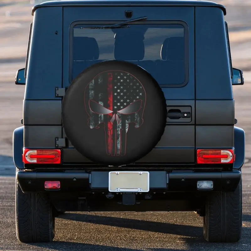 American Flag Punish Skeleton Skull Spare Wheel Cover for Mitsubishi Pajero 4x4 Trailer Tire Protector 14\