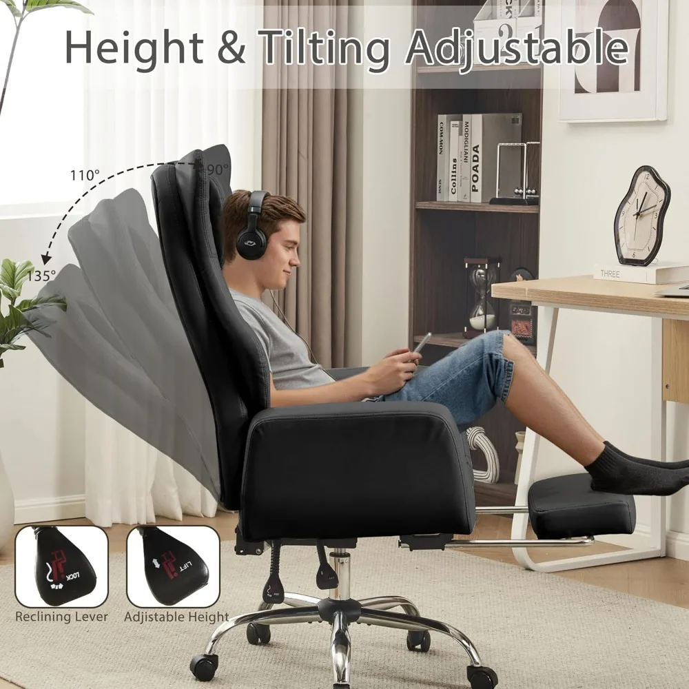 Эргономичное офисное кресло на перекрестной ноге для больших и высоких людей с подставкой для ног, кожаное кресло для руководителя, двусторонними подлокотниками, поясничной опорой