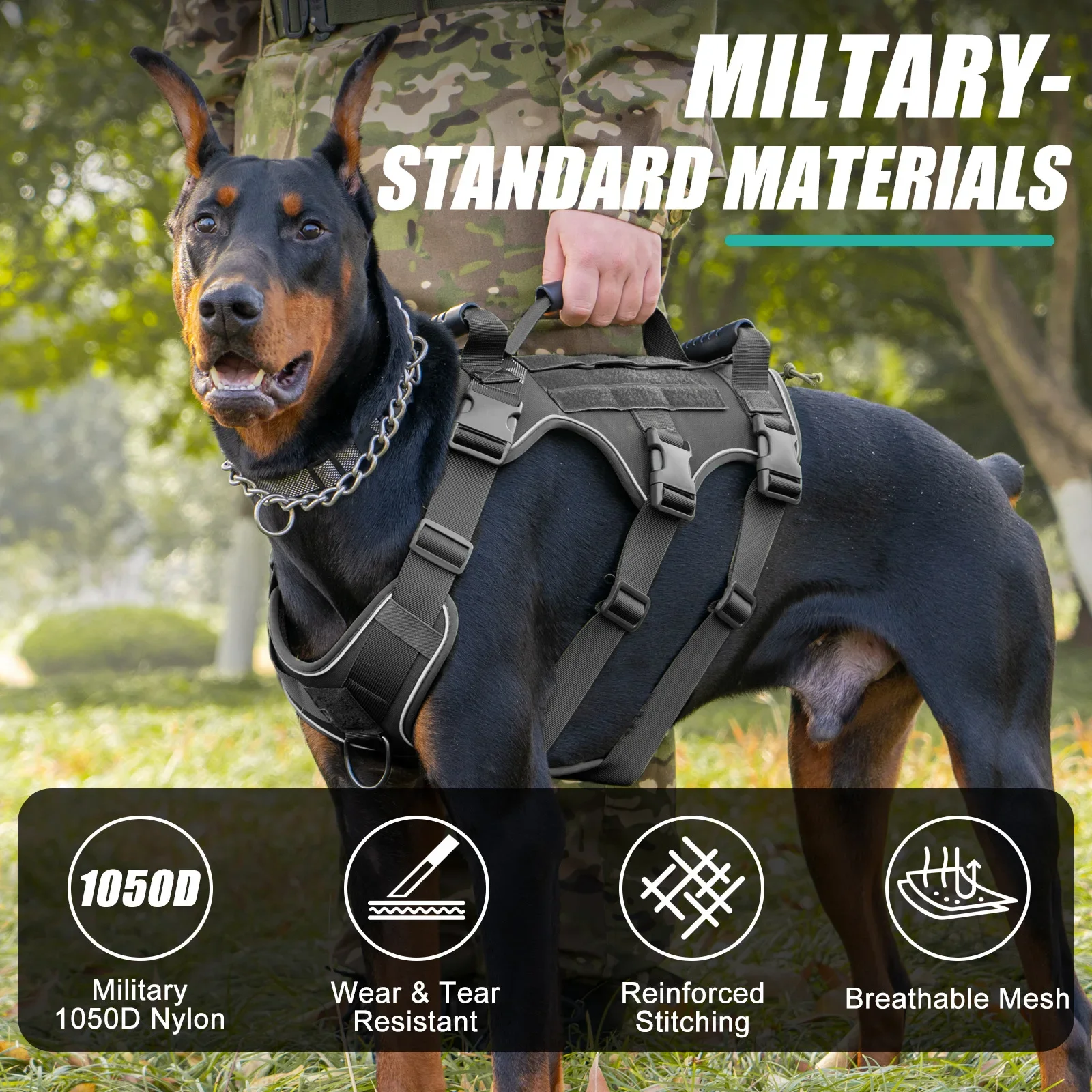 Tactical Dog Harness Leash Collar Set Large Pet German Shepherd Malinois Training Harnesses Walking Vest For Medium Large Dogs