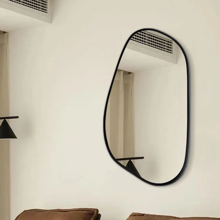 Design Black and Gold Home Decor Minimalist Customized Mirror Wall Art Irregular Wood Frame Wall Mirror with Wood Frame