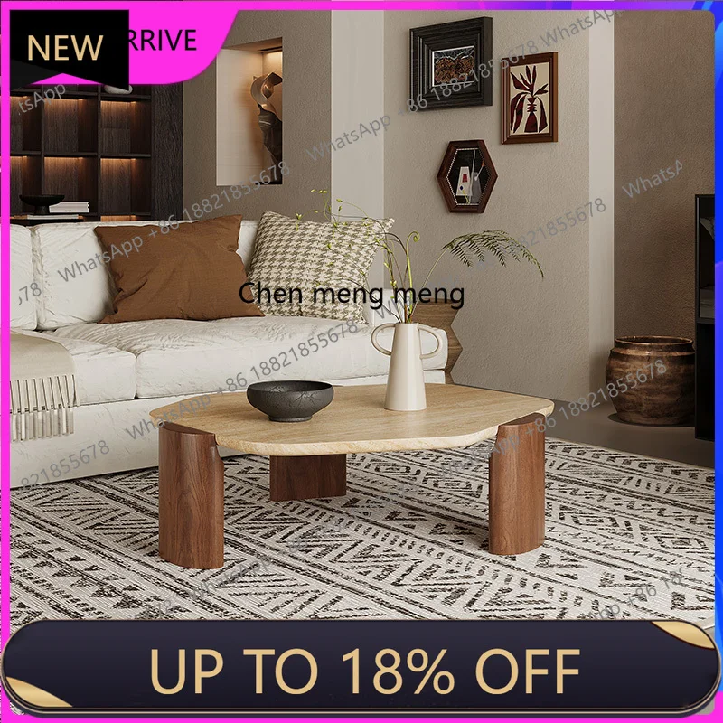 

M78 Retro solid wood travertine coffee table small apartment living room home creative low table, marble coffee table