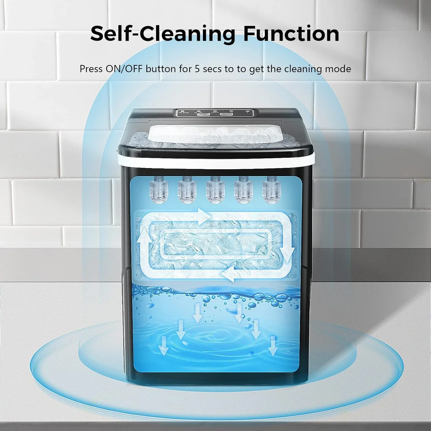 Self-Cleaning Countertop Ice Makers - Produce 26.5lbs/24hrs, Get 9 Cubes in 6~8Mins - Portable Ice Machine with 2 Sizes - Includ