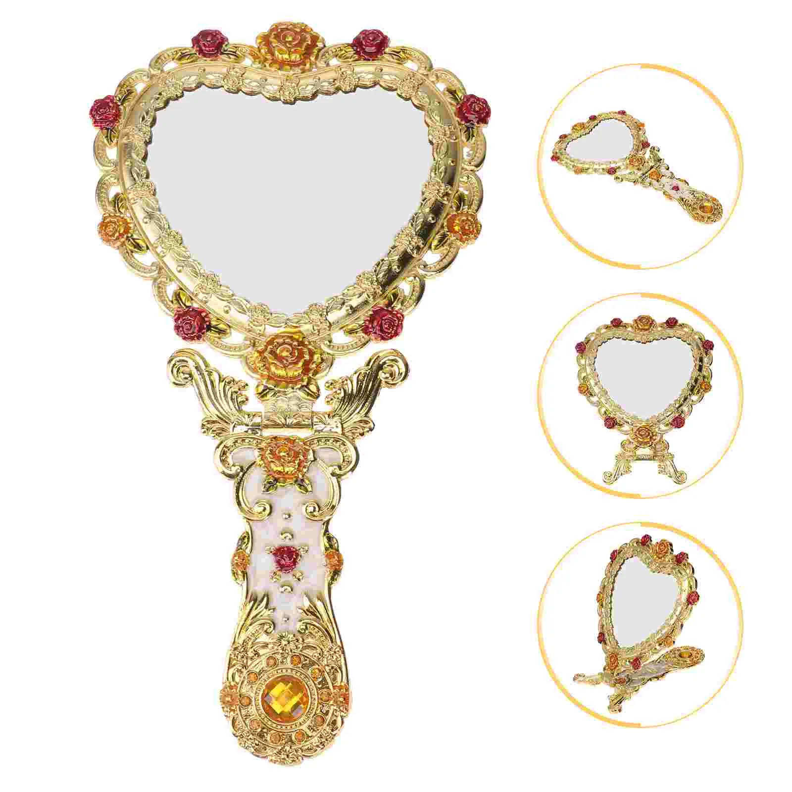 

1Pc European Palace-styled Handle Mirror Makeup Delicate Heart-shaped Mirror Makeup Mirror European Palace-styled Mirror