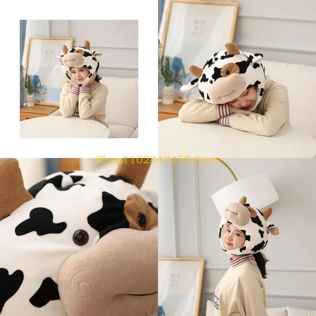 

49MC Забавная молочная корова для головы, плюшевая шляпа, подушка с точечным принтом, мягкая игрушка с изображением мультяшных