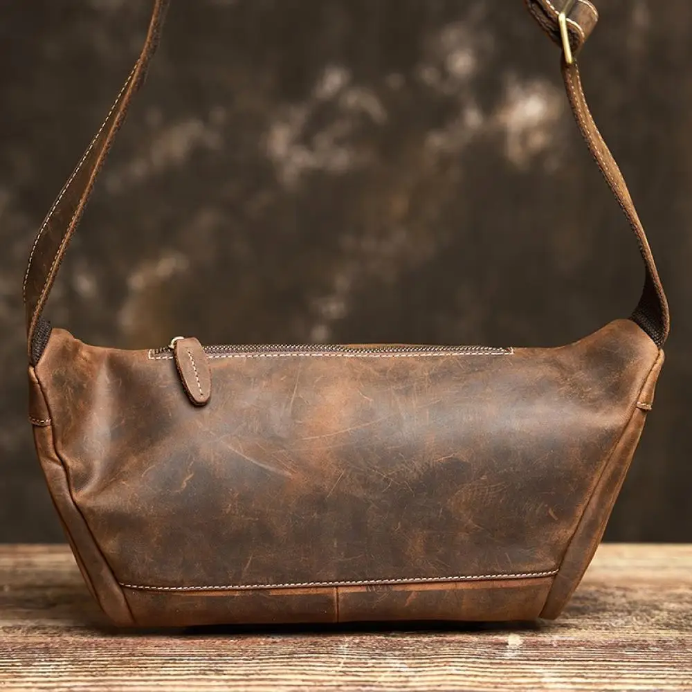 Nupugoo Leder Hüft tasche Herren Retro Cross body lässige Brusttasche multifunktion ale verrückte Pferd Ledertasche – Detail 5