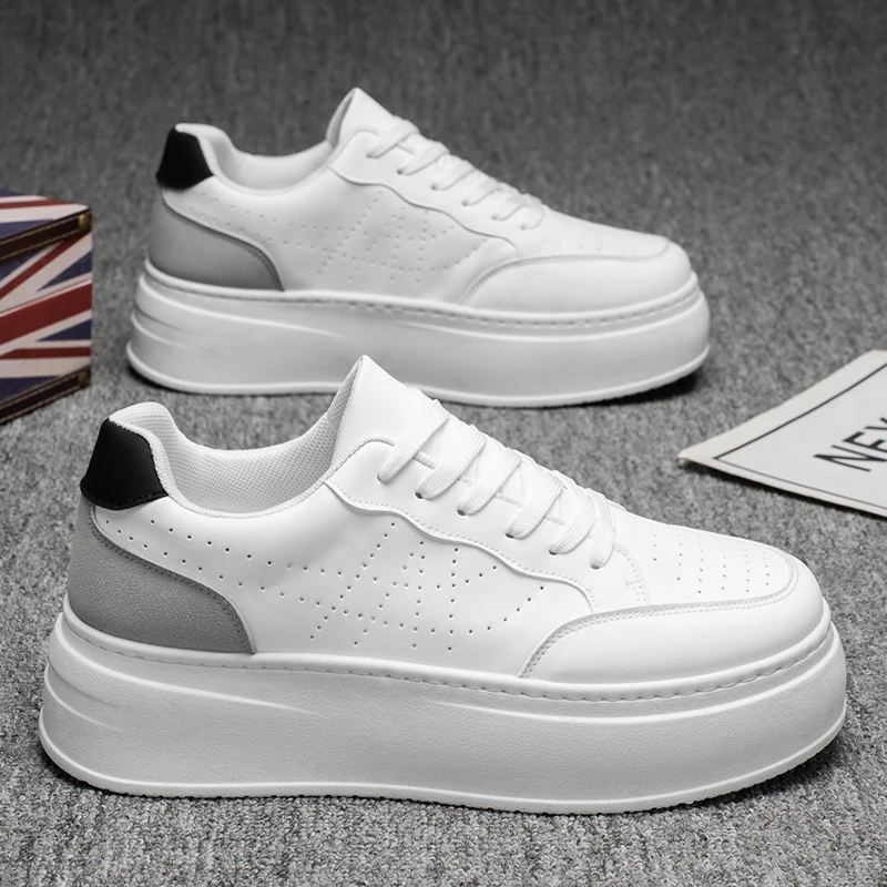 

Minimalist White Sneakers Men Platform Shoes Fashion Casual Skateboarding Shoes Man Comfortable Leather Men's Skateboard Shoes