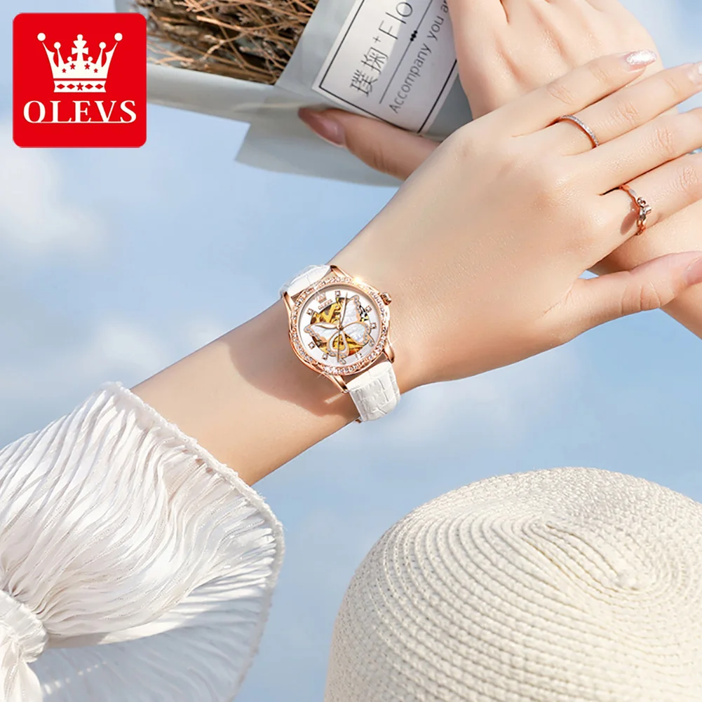 Women's OLEVS 6622 Mechanical Watch with Butterfly Skeleton Dial