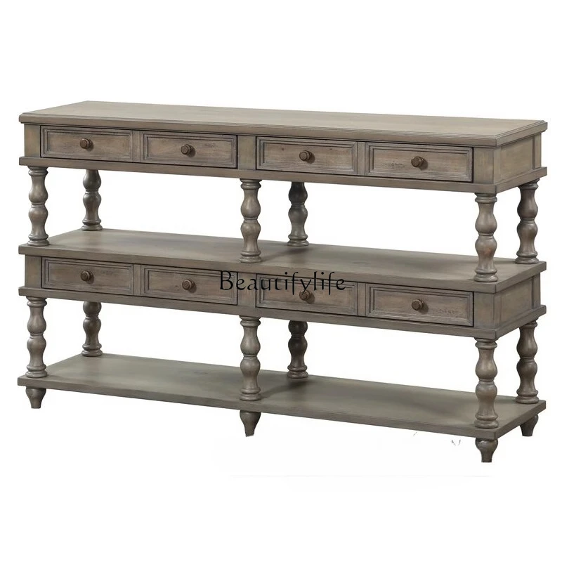 

French foyer retro home dining side table antique and old Xuanguan table solid wood