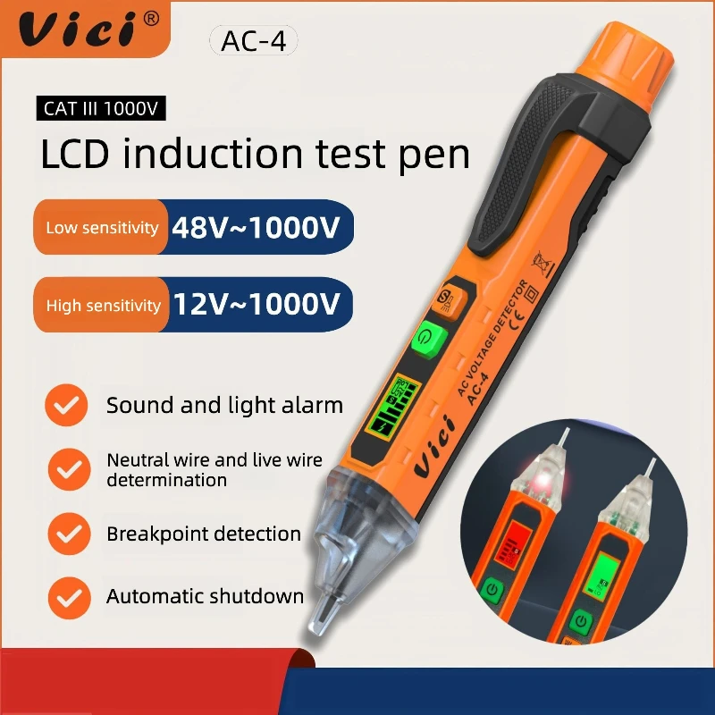 

BEST SELLER Vici AC-4 Non-Contact Voltage Tester Pen, CAT III 1000V, Adjustable Sensitivity, LCD Display & LED Light