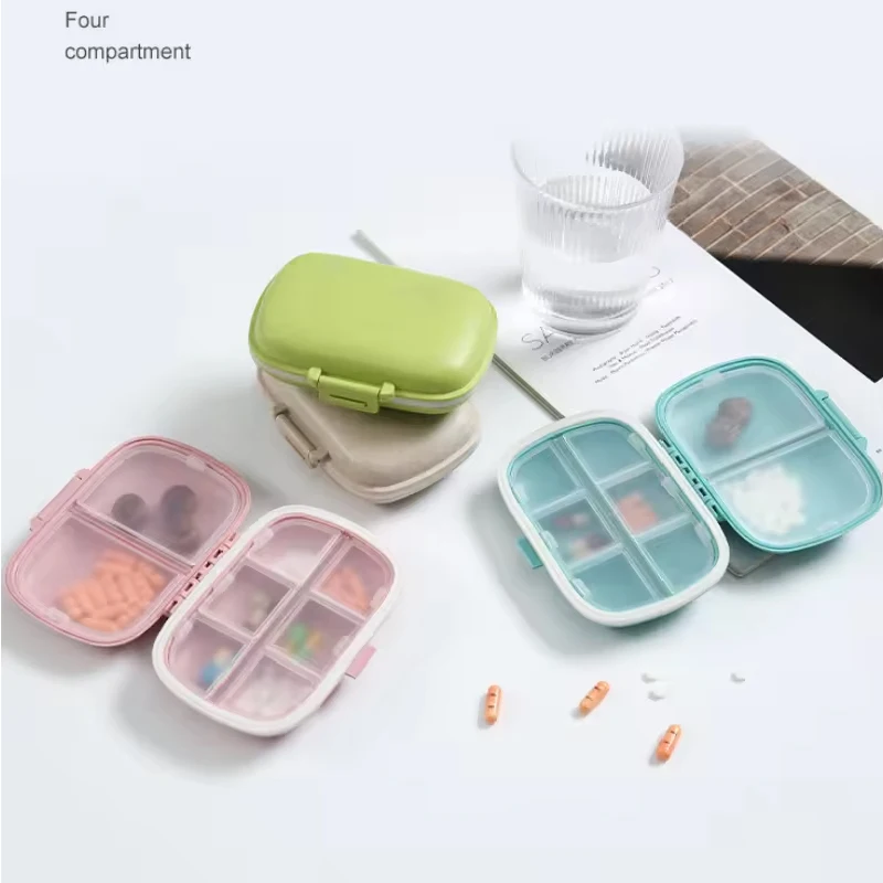 8 Grids Organizer Container For Tablets Travel Pill box With Seal Ring Small Case For Tablets Wheat Straw Container For Medicine