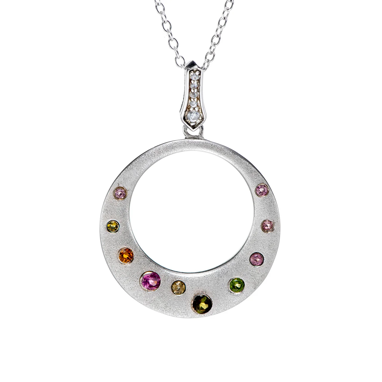 

Multi Tourmaline Rhodium Over Sterling Silver Pendant with Chain