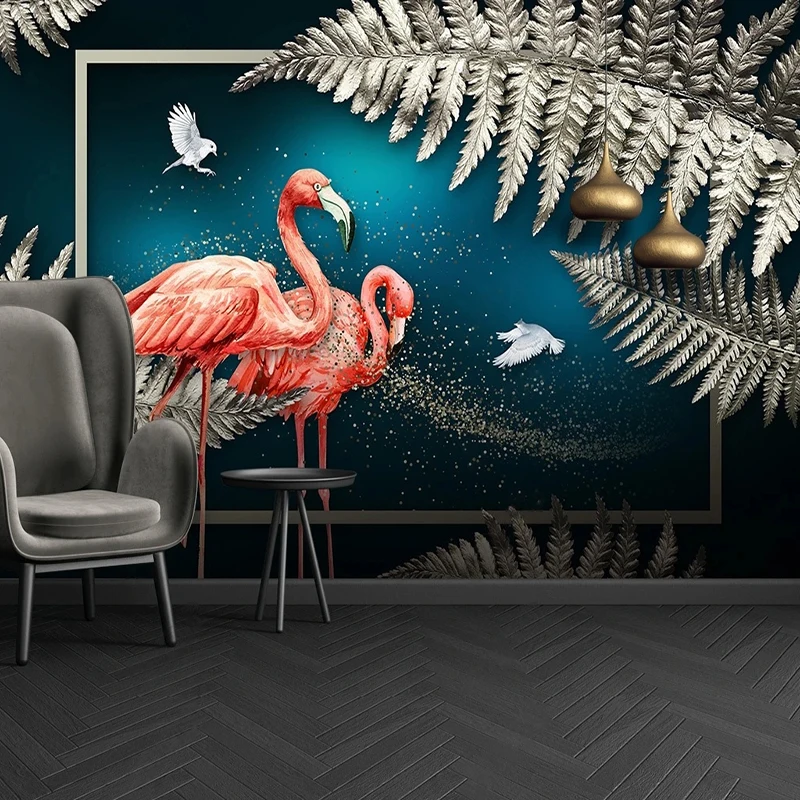 

Custom Mural Wallpaper Creative Tropical Plant Leaves Flamingo Fresco Restaurant Hotel Living Room Background Wall 3D Tapety