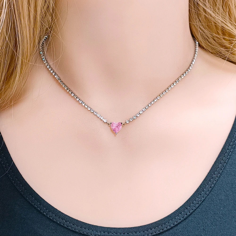 Stainless Steel Necklace Tennis Chain Hip Hop Square Pendant Necklace Star Heart Zircon Choker Necklaces For Women Jewelry