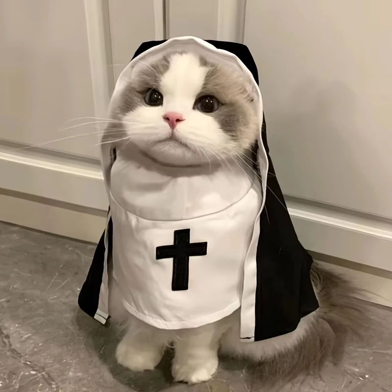 Pet Halloween Nun Costume Funny Hooded Cosplay Outfit For Small Medium Dogs Cats Cute Photo Prop Apparel