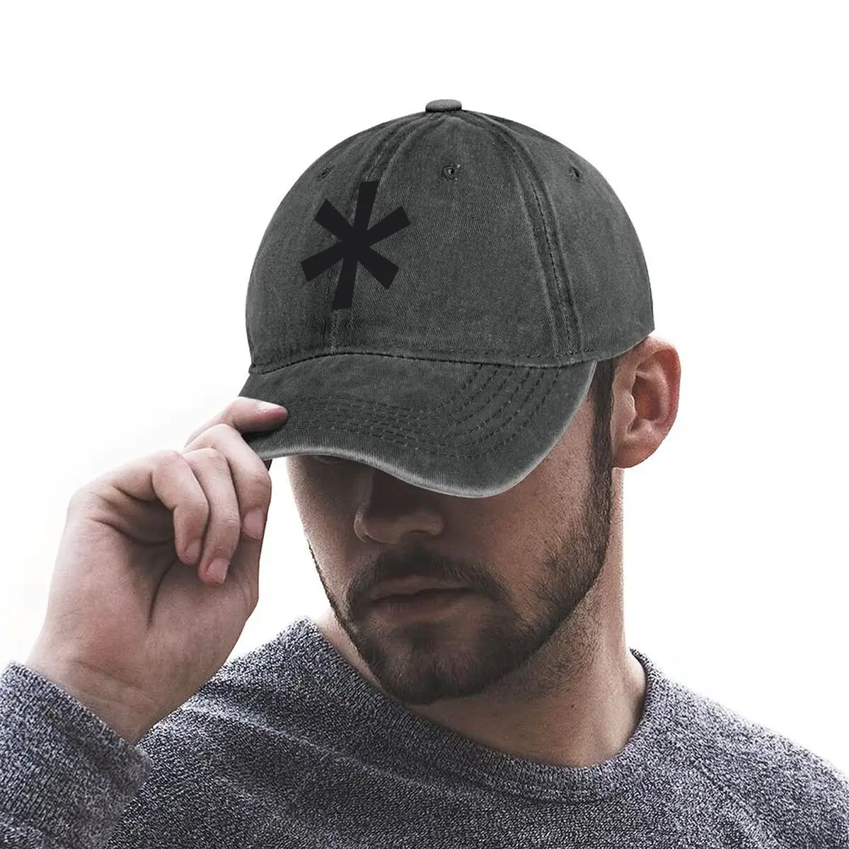 قبعة بيسبول مغسولة "Black Asterisk Simple, Bold Symbol - على أساس فن الرسم"