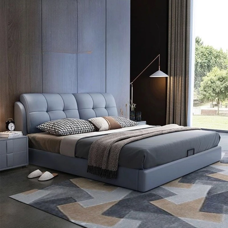 

Leather Modern Bed Nightstands Luxury Nordic Earthing Bed Waterproof Bedroom Chambre A Coucher Ensemble Complete Furnitures