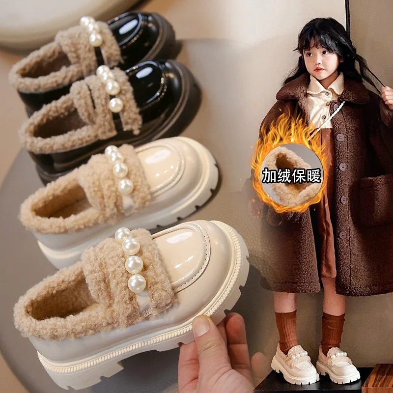 2024 scarpe da principessa in pelle per bambini per ragazze inverno nuova moda stile coreano eleganti scarpe antiscivolo morbide e comode per la festa