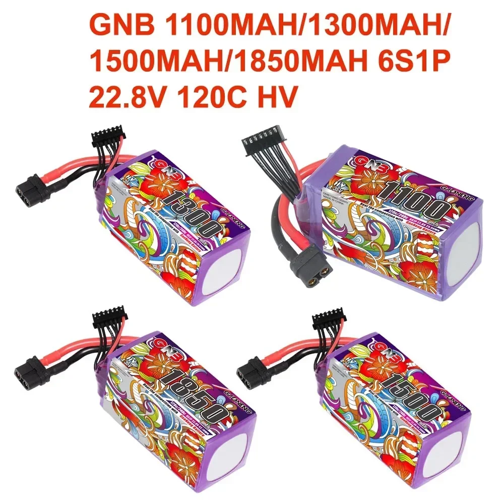 

GNB 22.8V 6S1P HV 1100mAh/1300mAh/1500mAh/1850mAh Lipo Battery XT60 Plug For 5-Inch Fancy Flight RC FPV Racing Drone Helicopter