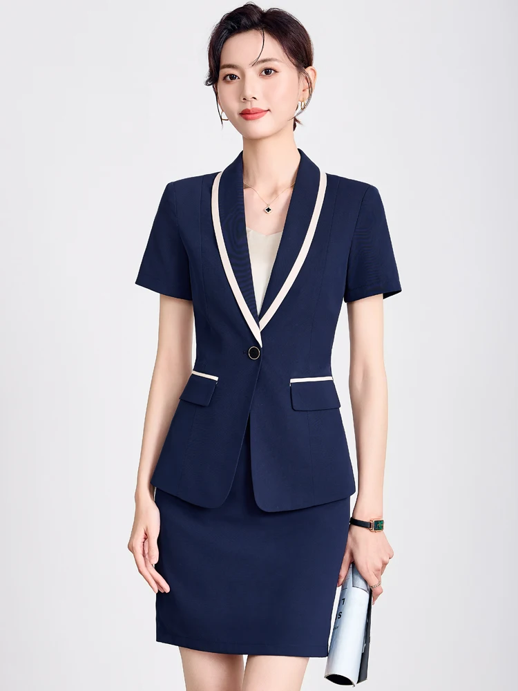 

Summer Thin Suit Set Women's Professional Jewelry Store Beauty Salon Work Uniform Asymmetrical Design Commute Style Fashion