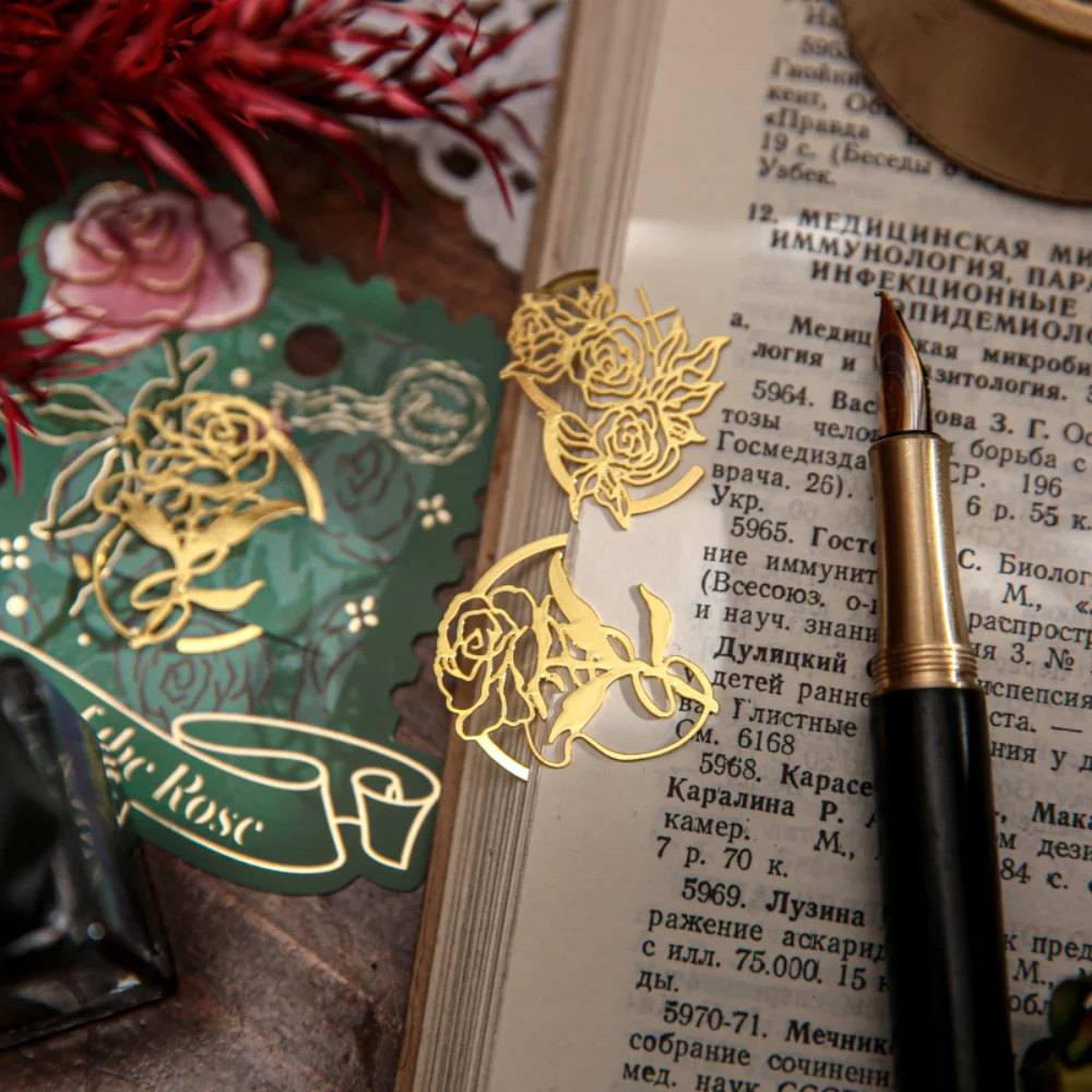 Mr.Paper 4 Styles Metal Rose Bookmark Simple Good-looking Hollow Bookmarks for Books Handbook Decoration Reading Clip Stationery