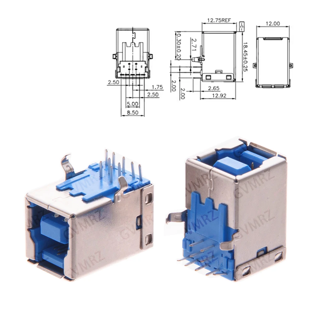 5PCS USB-3.0-AF AM Type Port Male Female Solder Jacks PCB Socket For USB Interface Port 90/180 degrees Integrated circuit