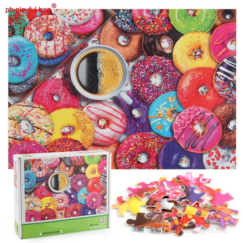 

PB playful bag 1000 pieces jigsaw puzzle doughnut Thickened paper Adult decompression Colorful dessert toy gift UG281