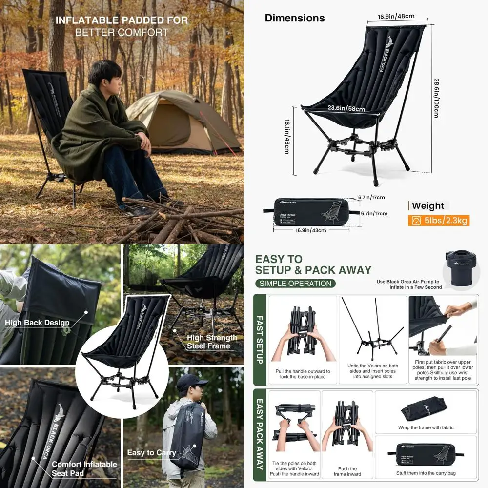 

Portable High Back Camping Chair with Lightweight Folding Design, Carry Bag, Ideal for Outdoor Adventures, Hiking, Beach, Lawn (