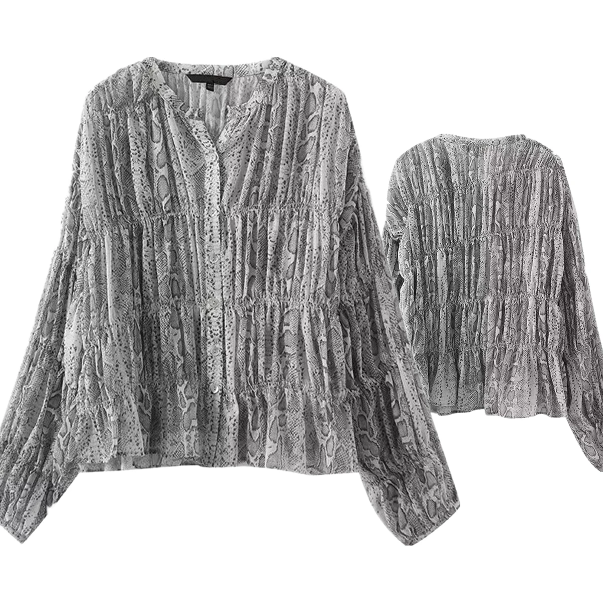 

Maxdutti 2025 Spring Minimalist Women's Chiffon Shirt Women Tops French Fashion Serpentine Print Shirt Blouse Women