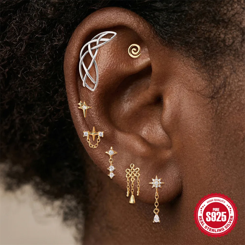 CANNER 925 Sterling Silver Gothic Style Morning Glory/Shiny Line Piercing Earrings For Women Flower Flat Back Party Jewelry Gift view 2