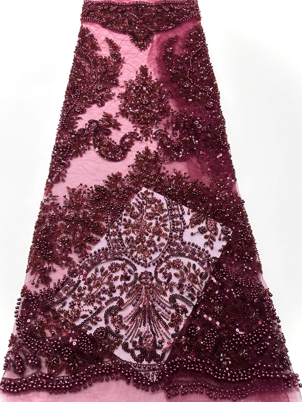 

African Lace Fabric Embroidered Sequins Nigerian Lace Fabrics 3D High Quality French Beads Tulle Lace Fabric for Dress