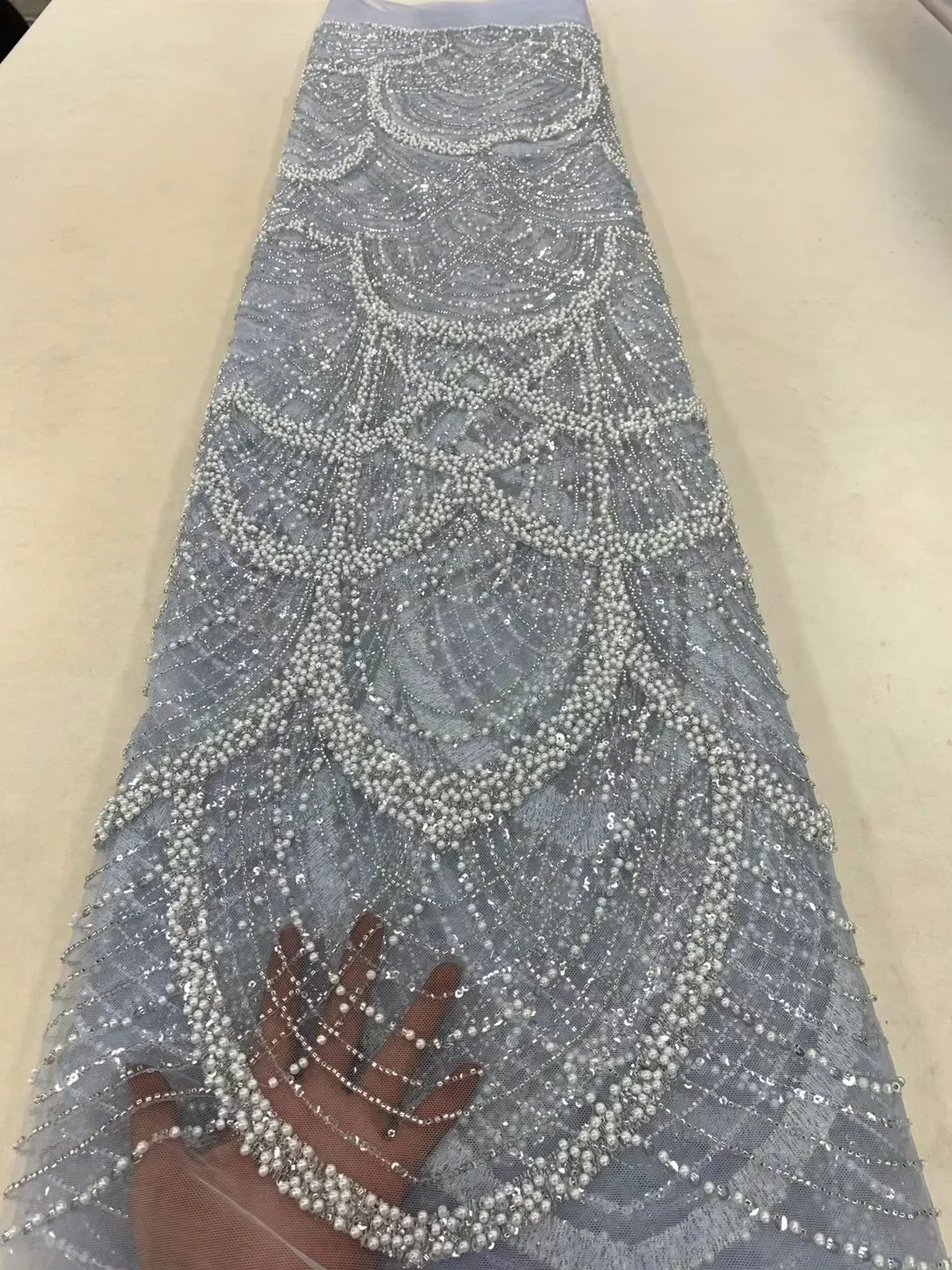 

5 Yards Tulle Net African Lace Fabric Beaded Lace 2023 High QualityNigeria Sequin Fabrics for Wedding Evening Dress SewingZX5738
