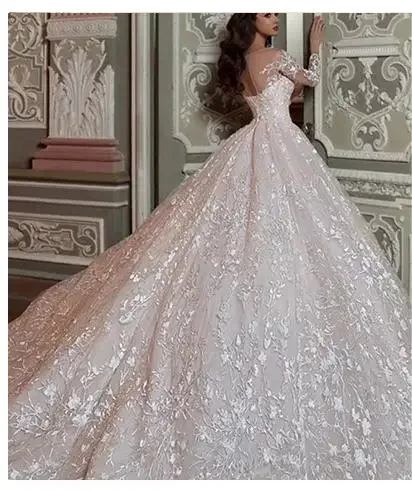 Customzied 2025 nuevo Vestido De novia De talla grande ilusión manga larga perlas apliques De cuentas vestidos De novia blancos Vestido De novia