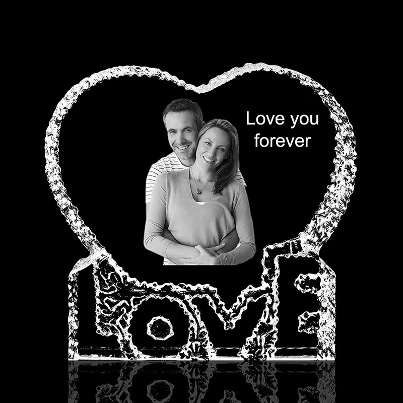 

Customized Photo Laser Engraving Inisde Clear Crystal Love Iceberg Phoro Frame Wedding Souvenir Gifts Home Room Decoration