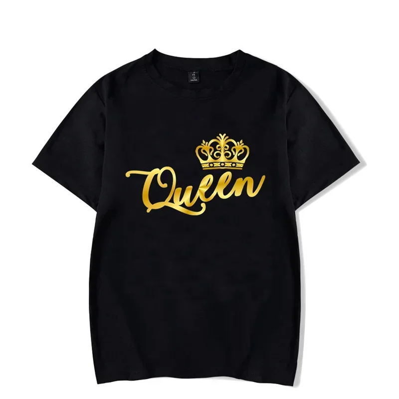 New King Queen Mathing Tee Shirts for Couples Gold Letter Graphic Clothes Chic Lovers T Shirt Casual Summer Shirts for Men Women